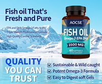 Capsules de Gel Doux d'Huile de Poisson Naturelle de Haute Qualité 2500mg & Oméga-3 Personnalisées en Usine OEM avec EPA DHA pour la Santé Cérébrale et Cardiaque des Adultes