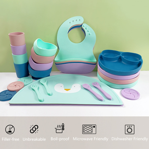Ensemble de vaisselle écologique pour tout-petits, motif mignon, tapis d'éveil, assiette repartie, bol lavable, gobelet à collation non toxique avec cuillère-fourchette - Product Image 2