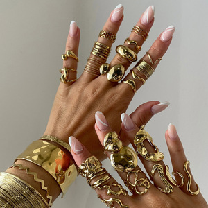 European Style Gold Tone <b>Ring</b> For Women Geometric Design Party Jewelry Stainless Steel Fashion Statement Piece - Product Image 3