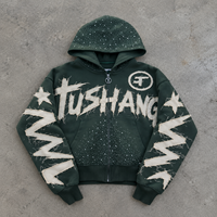 Sweat à capuche surdimensionné pour homme, fabriqué sur mesure par le fabricant, broderie de patch, 430 g/m², 100 % coton, effet usé, fermeture éclair