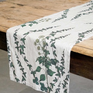 High Quality Green Ivy Printing Linen Table Runners Linen Cotton Blend Luxury Flax for Wedding Custom Pattern Wholesale - Product Image 2