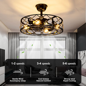 Hiện Đại Mộc mạc công nghiệp trang trại pha lê Đèn chùm không cánh Quạt đèn chùm LED lồng quạt trần từ xa cho phòng ăn - Product Image 6