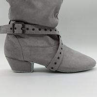 Chaussures de danse professionnelles pour femmes Evkoodance, grises, à talon bas, semelle en daim souple, pour la danse de salon, le ballet, la danse latine, la salsa, la pratique, les enseignantes