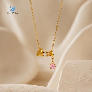SUMMLY Collana Trendy con Ciondolo a Perline Distanziatrici in Zirconi, Collana con Catena a Maglie in Acciaio Inossidabile Placcato Oro 18K, Gioielli alla Moda - Product Image 1