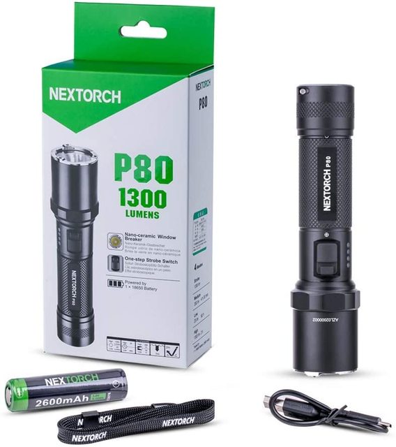 Nextorch Linterna P80 1600lumen Tactical Work LED Flashlight Strobe Torch Light USB Rechargeable Torch Light