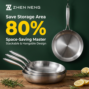 Sartén de Acero Inoxidable Zhenneng, Triple Capa de Acero de 2.3mm, Sin Recubrimiento, Libre de PFOS, Espátula Metálica Segura, Ahorra un 80% de Espacio en la Cocina - Product Image 3