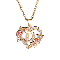 Bijoux fantaisie ajouré coeur fleur 26 anglais lettre E diamant incrusté pendentif collier