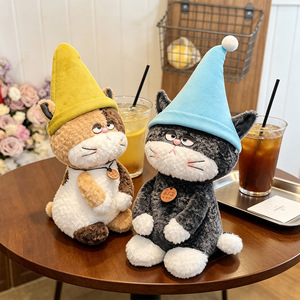 Peluche Chat Paresseux avec Chapeau de Sorcier, Visage Mignon et Triste, Série Guérison, Poupée Chat Fleur, Cadeau Tendance - Product Image 2