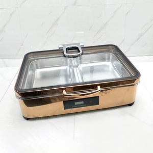 Plat de service rectangulaire électrique de luxe moderne en acier inoxydable or rose 9L, chauffe-plat 600W pour <span class=keywords><strong>buffet</strong></span>, ensemble de présentation alimentaire pour mariage - Product Image 6