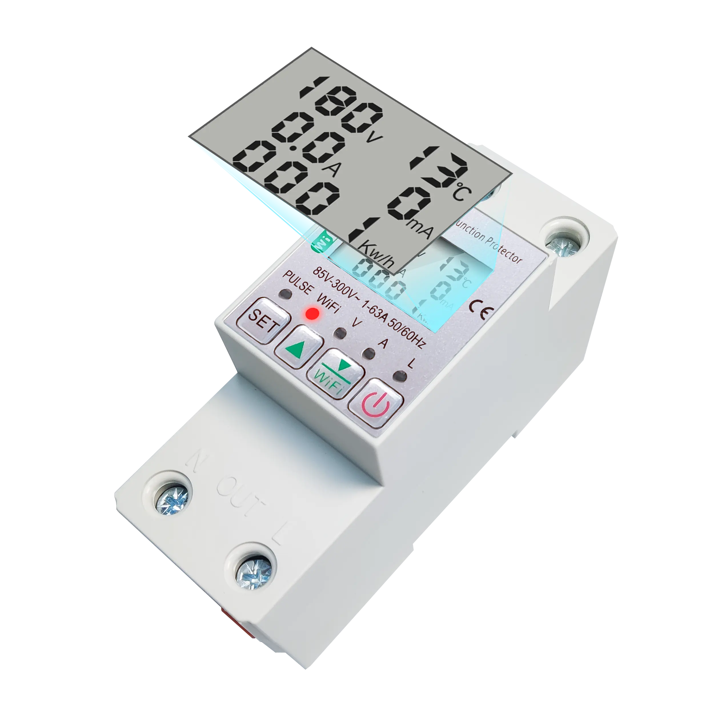 WIFI energy meter digital display adjustable voltage,current and leakage protective device with kilowatt-hour meter