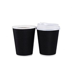 Gobelet à thé ondulé à prix abordable, 12 oz, avec logo personnalisé imprimé sur le côté, vente en gros, en carton, pour soupes chaudes et aliments, avec couvercles à bec. - Product Image 4