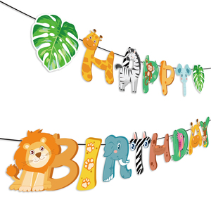 HUANCAI Decorazioni per Feste di Compleanno a Tema <span class=keywords><strong>Animali</strong></span> della Giungla, Striscione 'BUON COMPLEANNO' per Feste <span class=keywords><strong>Safari</strong></span> per Bambini - Product Image 6