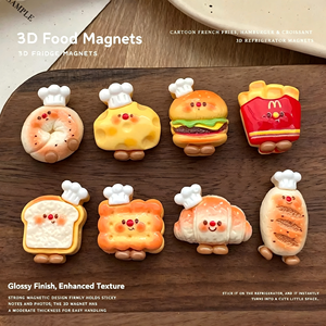 Magnets de réfrigérateur mignons en plastique 3D, style Art Déco, écologiques, de forme irrégulière, mini-aliments, en-cas, pain, biscuits, bouteille de vin, pour la maison et la cuisine - Product Image 2