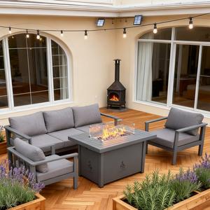 طاولة نار مستطيلة من الألومنيوم مقاس 44 بوصة، أثاث خارجي مع أرائك - Product Image 2