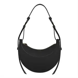 Niche Saddle Bag Underarm Shoulder Crossbody Bag Two Design Women&#39;s Leather Litchi Crescent Style Zipper Closure Waterproof