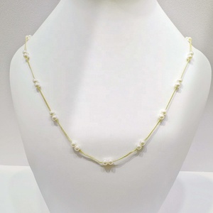wholesale plata 925 sterling silver pearl dainty necklace Everyday Wear gift minimalist vintage gold plated beaded necklaces - Product Image 1