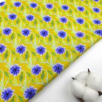 Gaun Anak Perempuan Model Terbaru Latar Belakang Kuning Bunga Biru Bahan Katun Sisir Lembut Nyaman 100% Katun Poplin Murni Ringan