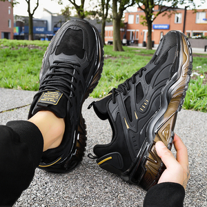 Men's All-Season Breathable PU Casual Sports <b>Shoes</b> <b>Soft</b> Lace-Up Motion Control Technology for Gym Jogging Daily Use-Black Lace - Product Image 5