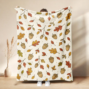 Manta de Franela con Estampado de Hojas Otoñales, Reversible, Cálida y Acogedora para Cama, Sofá, Personalizable, OEM, ODM - Product Image 6