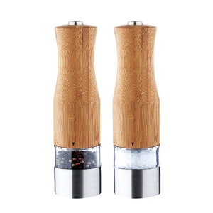Moulin à poivre noir en bois <span class=keywords><strong>de</strong></span> bambou à piles ensemble <span class=keywords><strong>de</strong></span> moulin à <span class=keywords><strong>sel</strong></span> <span class=keywords><strong>de</strong></span> <span class=keywords><strong>mer</strong></span> et à poivre pour la cuisine avec lumière LED - Product Image 1
