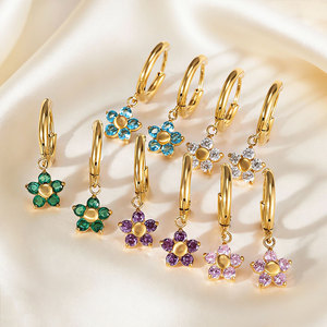 Venta al por Mayor de Joyería Fina de Acero Inoxidable 316L, Chapada en Oro de 14k y 18k, Pendientes de Zirconia con Diseño Floral para Mujer - Product Image 2
