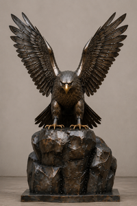 Statue d'aigle chauve en bronze aux ailes écartées, sculpture d'aigle en métal sur rocher pour la décoration extérieure de jardin, pelouse, patio, cour et aménagement paysager - Product Image 2