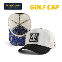 Gorra de Béisbol Personalizada Aung Crown al por Mayor, Gorras de Golf de 5 Paneles con Logotipo de PVC, Gorras de Golf Personalizadas Resistentes al Agua