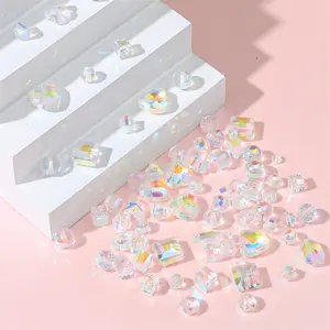 Transparent AB color peach heart pointed bead cut bead glass crystal bead handmade DIY