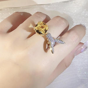 Modieuze en milieuvriendelijke messing sieraden, <span class=keywords><strong>ring</strong></span> met kolibrie-vormige vogelvorm, ovaal, zeeblauwe zirkoon, damesontwerp - Product Image 5