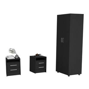 Set Camera da Letto London con Armadio e 2 Comodini Leyva, Nero, 3 Pezzi - Product Image 2