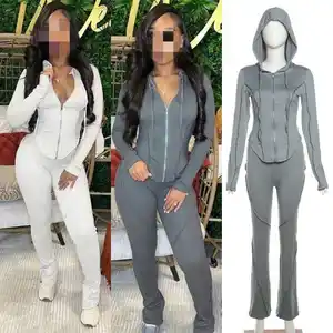 J & H Mùa Thu 2024 Phụ Nữ Tracksuit Hoodie Chạy Bộ Mặc Phòng Tập Thể Dục Tập Thể Dục Phụ Nữ Hai Mảnh Quần Bộ