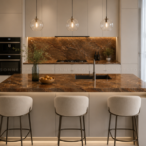 Dalles de marbre brun chaud aux tons chauds, effet forêt tropicale, avec veinage naturel ressemblant à une racine, pour murs, sols et comptoirs intérieurs de luxe - Product Image 5
