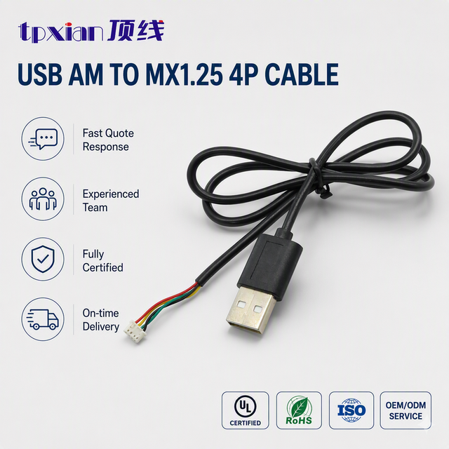 Custom USB Type a Male to MX1.25 4P Connector Cable 1.25mm Pitch 4Pin Wire Harness for Data Power