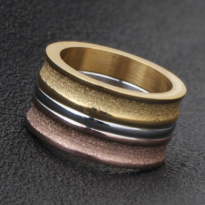 Stainless Steel Frosted <b>Ring</b> 12mm Matte Tricolor Geometric Design Women's Fashion Jewelry Gift - Product Image 2