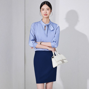 Women's Chiffon Blouse Mid Sleeve White Tie Front Slim Fit Workwear Solid Color Polyester Comfortable Shirt - Product Image 4