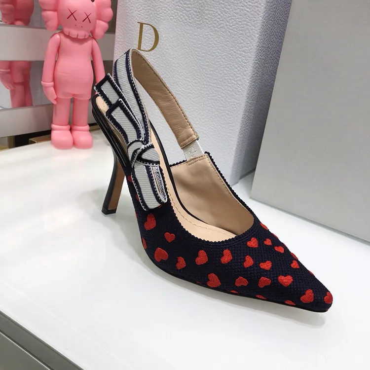 2021 embroidered bow pointed flat sandals shallow mouth thin heel high heels color matching single shoes