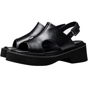 Sandales d'été décontractées pour hommes en cuir de vachette véritable, respirantes, anti-odeur, à semelle épaisse, rehaussantes de 6 cm, pour l'extérieur - Product Image 4