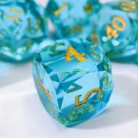 Ensemble de dés à arêtes diamantées en résine, dés DND RPG bleu droit, fabricant de dés personnalisés OEM, approvisionnement en gros