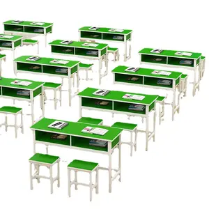 ไม้โลหะโรงเรียนเฟอร์นิเจอร์นักเรียนม้านั่งโลหะห้องเรียนนักเรียนตารางคู่และเก้าอี้โต๊ะโรงเรียน