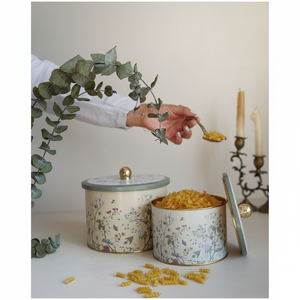 Food Grade <b>Tin</b> Box Set Dia 175x155-Dia 140x125 Knob Handle (Set 2) Floral Design Pastel Blue Recycled Sugar <b>Cake</b> Chocolate - Product Image 3