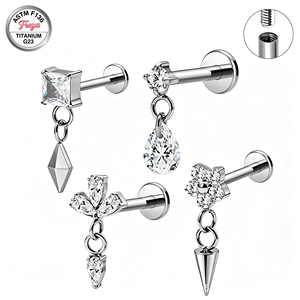 Freya ASTM-F136 Titanio Nuevos Labrets Mixtos con Dijes Colgantes de Circonita Cúbica y Parte Trasera Plana para Piercing de Tragus, Hélix y Cartílago, Joyería Corporal - Product Image 2