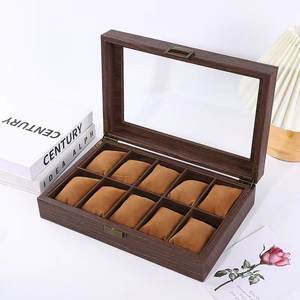 Ready to Ship High Quality Vintage <strong>Wood-Veneer</strong> Leather Watch Box Retro 2/3/6/10/12 Slots PU Watch Storage Case with Window - Product Image 4