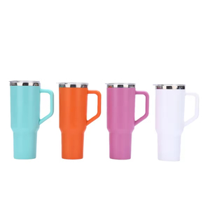 New 5 Piece Set 40oz Solid Color Tumbler Inner Steel Outer Plastic Portable Cup <b>With</b> Handle And <b>Straw</b> - Product Image 6