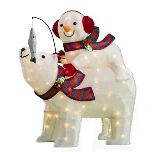 Hàng Mới Về 31IN 100L 3D Fishing Snowman & Bear Season Điêu Khắc Chiếu Sáng Cho Chương Trình Trang Trí