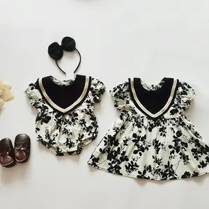 卸売製品女の子ドレス姉妹服ファッションヴィンテージ花柄ドレスとベビーロンパース