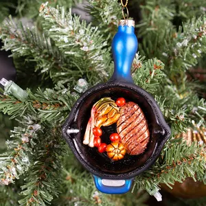 Симпатичная еда, рождественские украшения, искусственная еда, смешной стеклянный жареный стейк для рождественской елки, подвеска, зимний обмен, сувенир