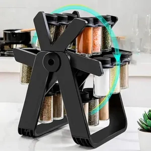 WONDERFUL 18 Cans Rotating Fashionable Ferris Wheel Spice Storage Rack Condiment Glass Seasoning Rack Set