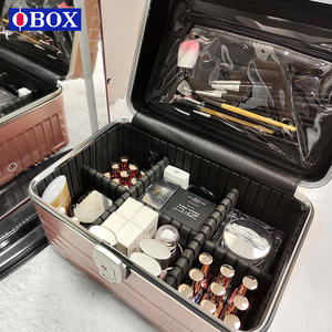 Boîte de rangement pour maquillage Qihui, 13 pouces, portable, professionnelle, avec fermeture à cadenas, pour usage domestique, motif rayé rose or - Product Image 2