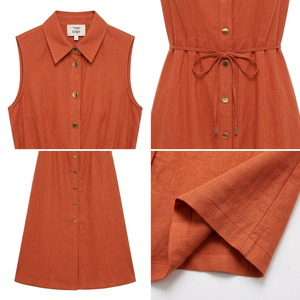 SHENGFU Abito Lungo <span class=keywords><strong>Estivo</strong></span> da Donna Senza Maniche con Bottoni, Elegante e Casual, con Cintura in Vita - Product Image 3