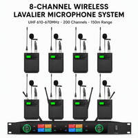 Système de microphone sans fil UHF longue portée 150 m à huit émetteurs, avec bouton rotatif pour montage en rack, idéal pour les scènes extérieures